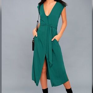 Leeman teal green sleeveless midi dress